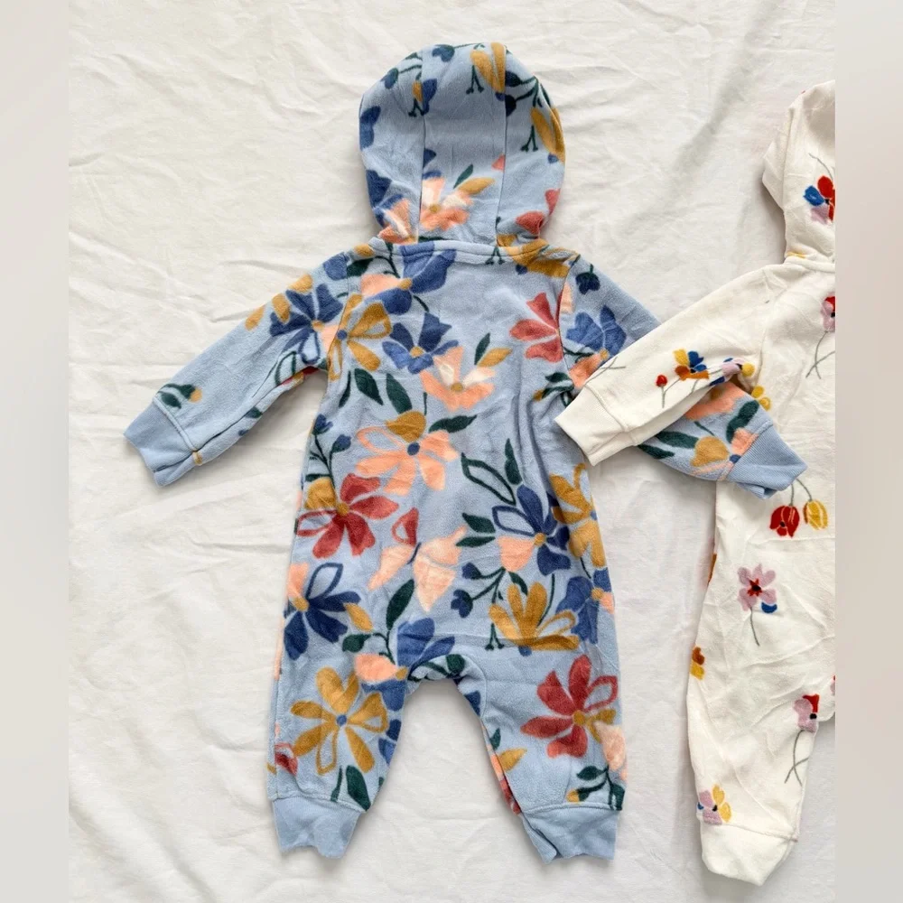 Carters Bundle | 2 Infant Girls Fleece Zip Hooded Jumpsuit | 3 months | Floral